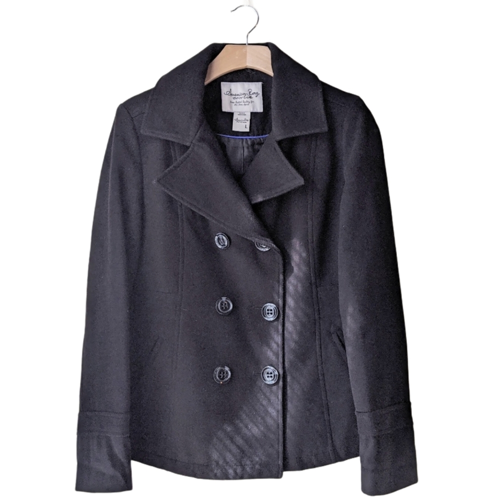 Black Preppy Peacoat Jacket Coat Removable…